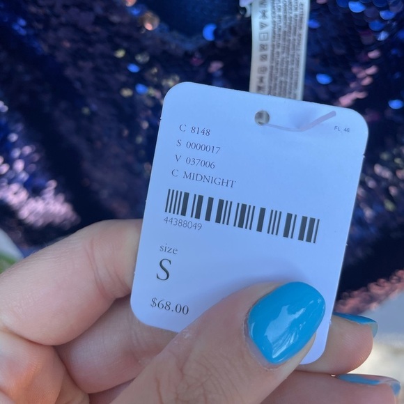 Free People Swinging Sequins Lace Trim Tank In Midnight - Picture 6 of 10